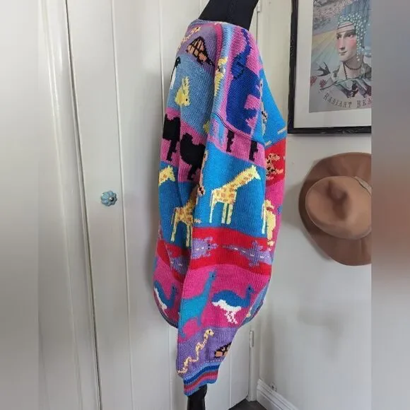 VTG Grannycore Christine Foley Noah’s Ark Cardigan Sweater Animals Circus 2 - Picture 6 of 10